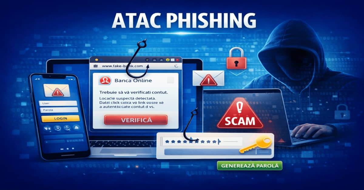 Exemplu de atac phishing care încearcă să fure datele de autentificare