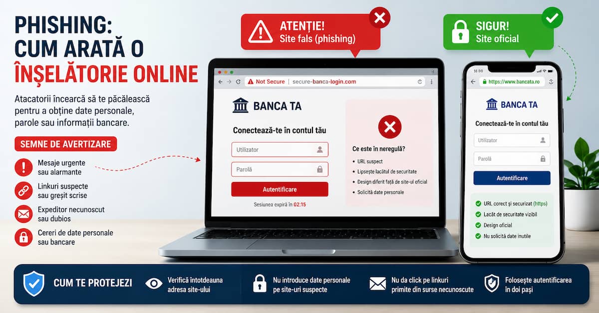 Exemplu de phishing și tentativă de înșelătorie online prin mesaje și site-uri false