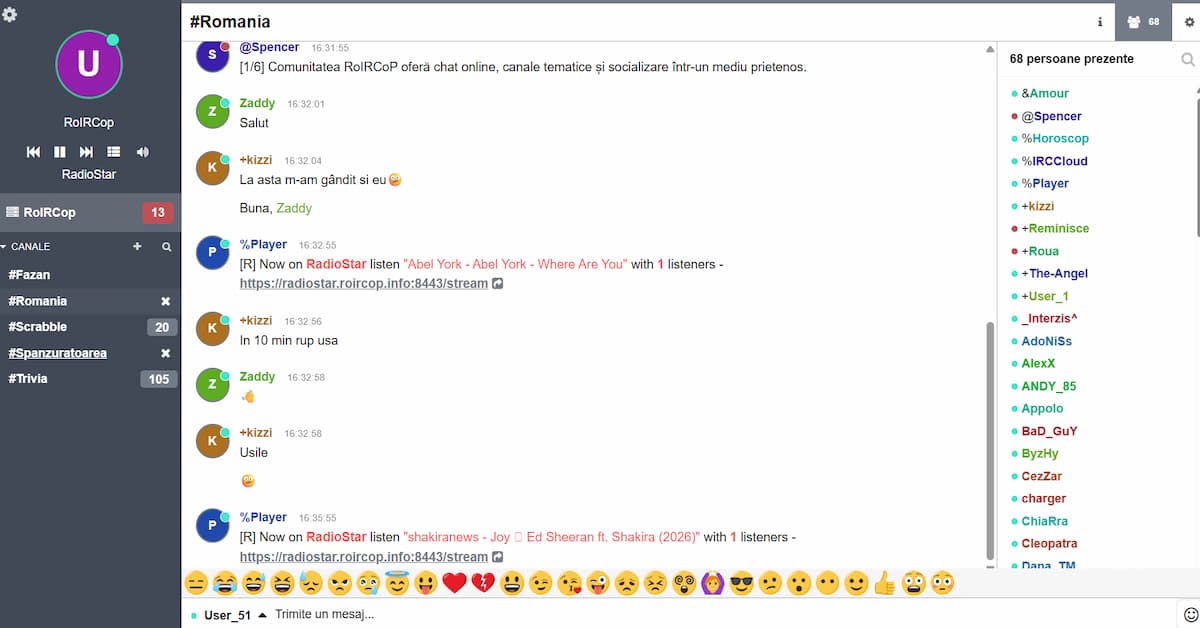 Chat online românesc cu canale tematice, jocuri și utilizatori conectați