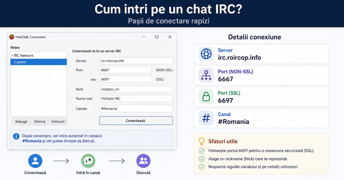 configurare conexiuni IRC folosind serverul RoIRCoP